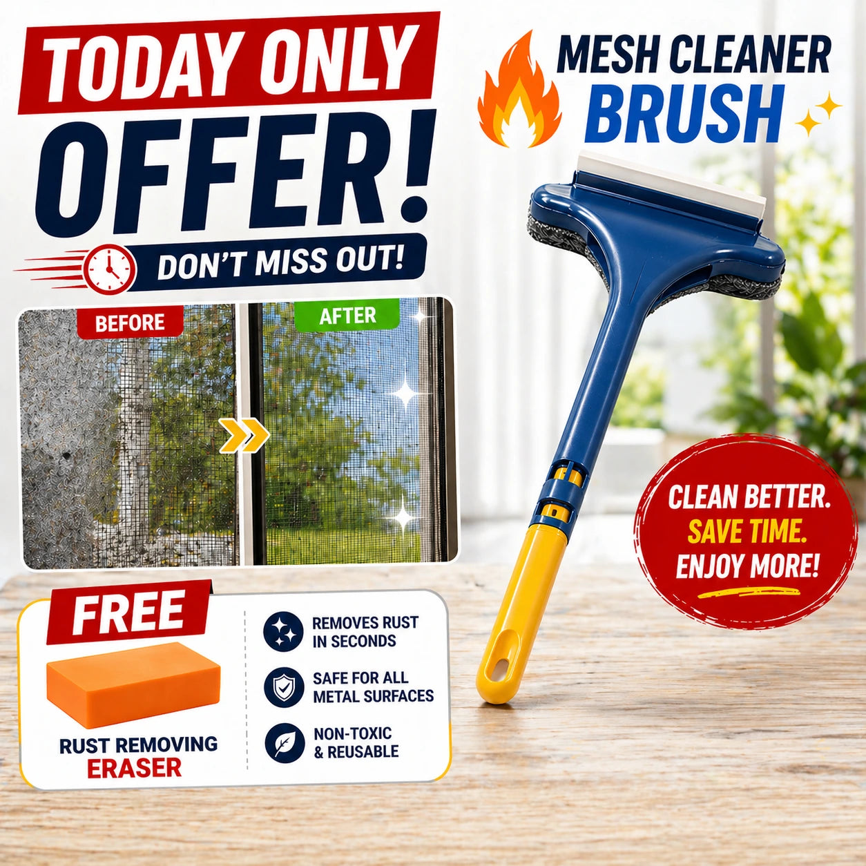 2-in-1 Mesh Cleaner Brush (Free Rust Removing Eraser)
