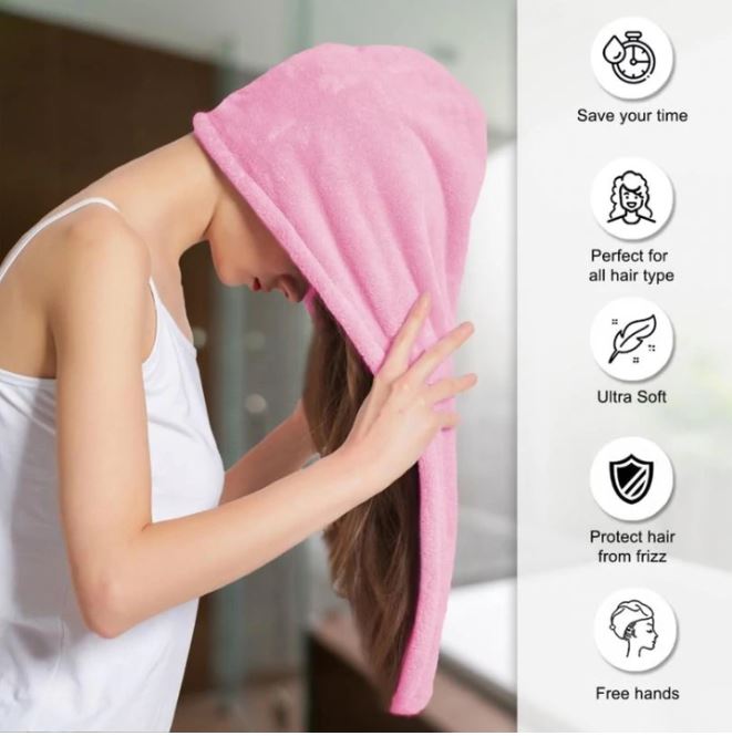 PACK OF 2- Super Absorbent MICROFIBER Quick-Drying Hair Cap
