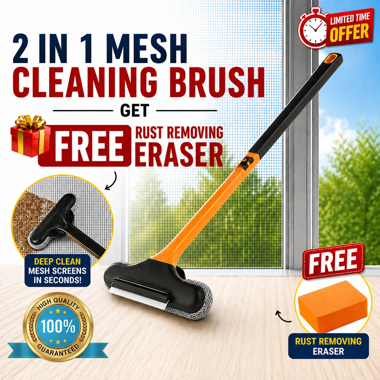 2-in-1 Mesh Cleaner Brush (Free Rust Removing Eraser)