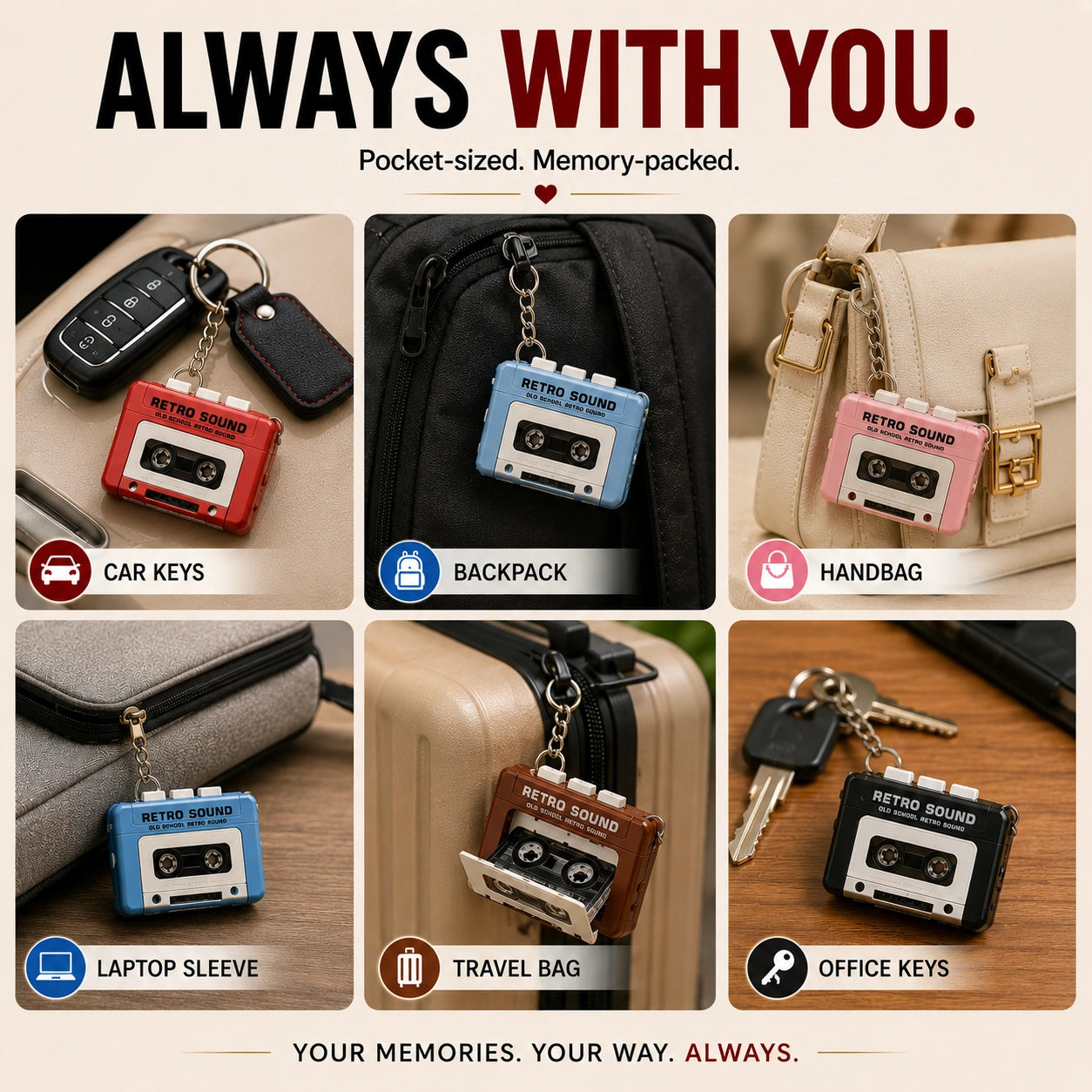 Retro Voice Recorder Keychain