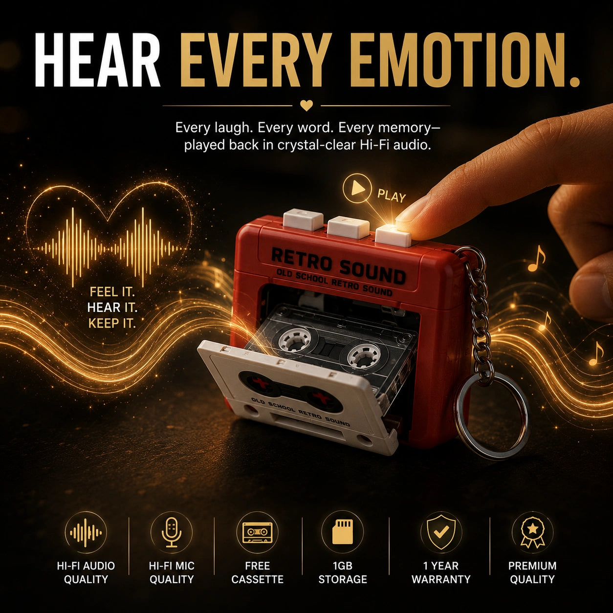 Retro Voice Recorder Keychain