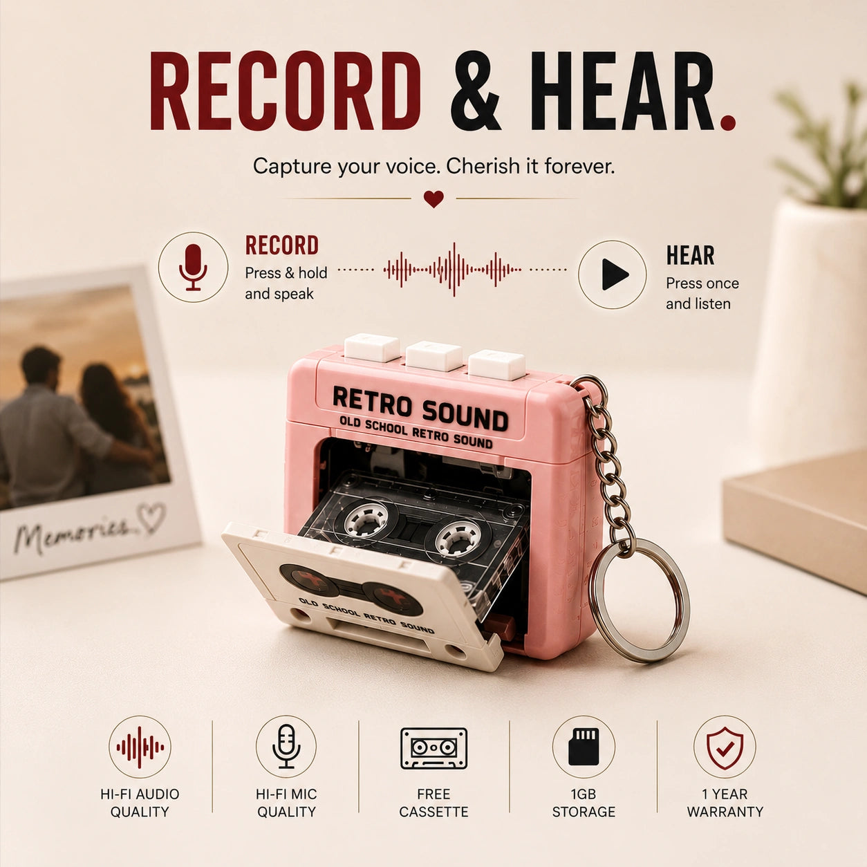 Retro Voice Recorder Keychain