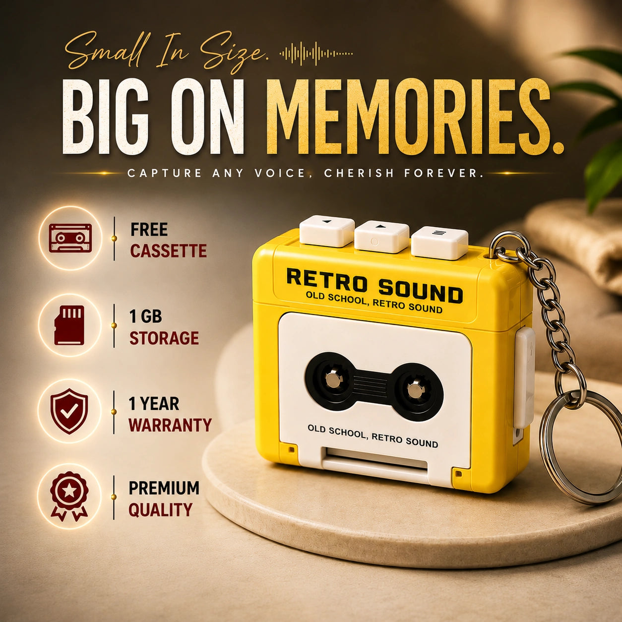 Retro Voice Recorder Keychain