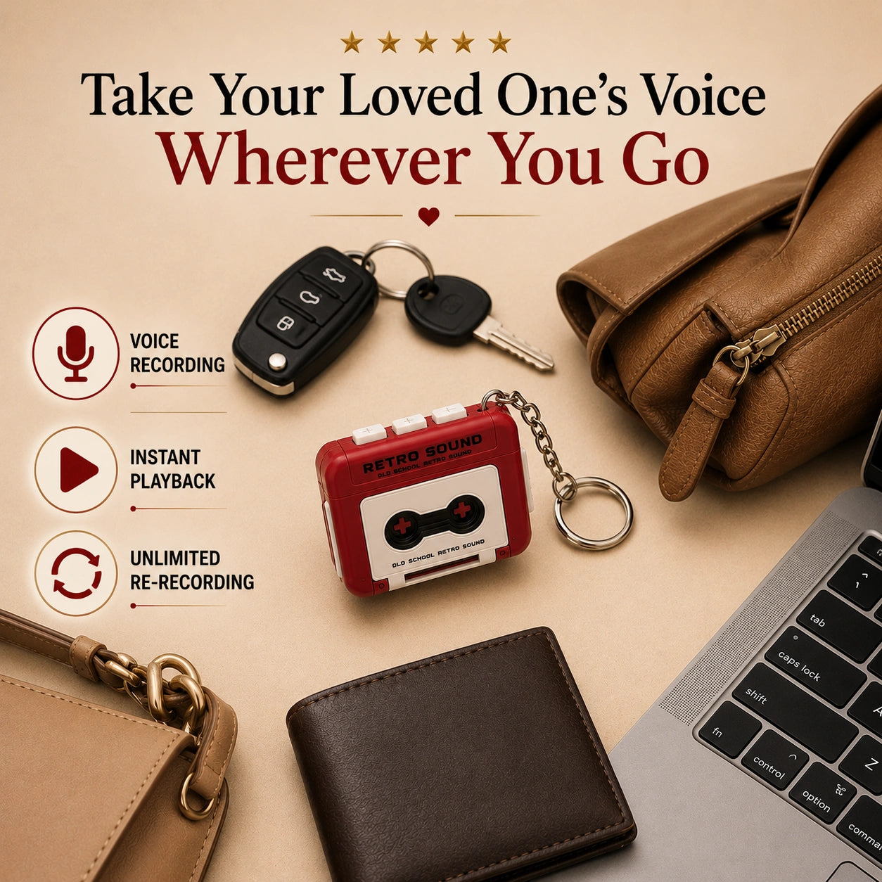 Retro Voice Recorder Keychain